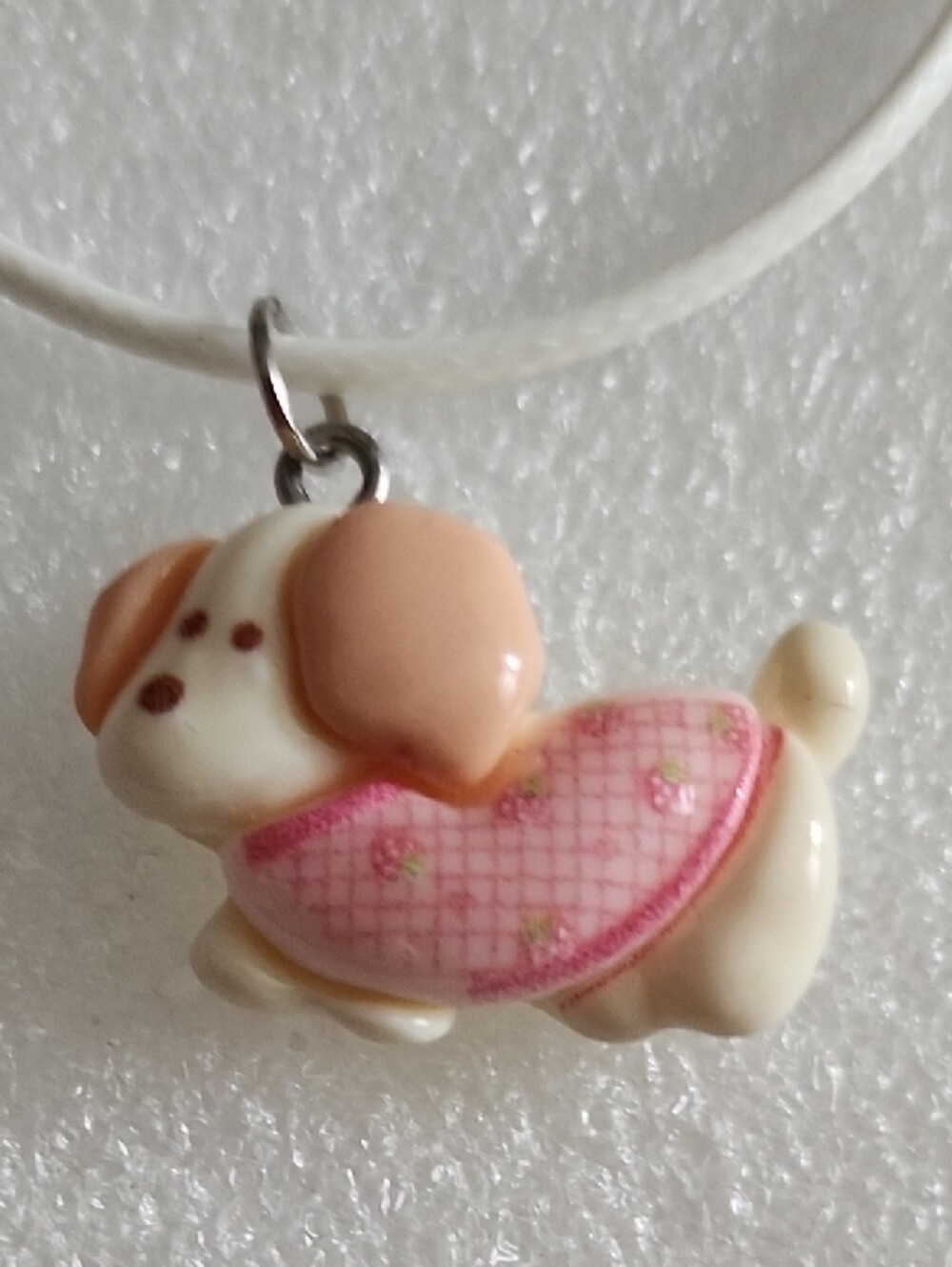 Hand Crafted Cream and Pink Puppy Pendant Necklace